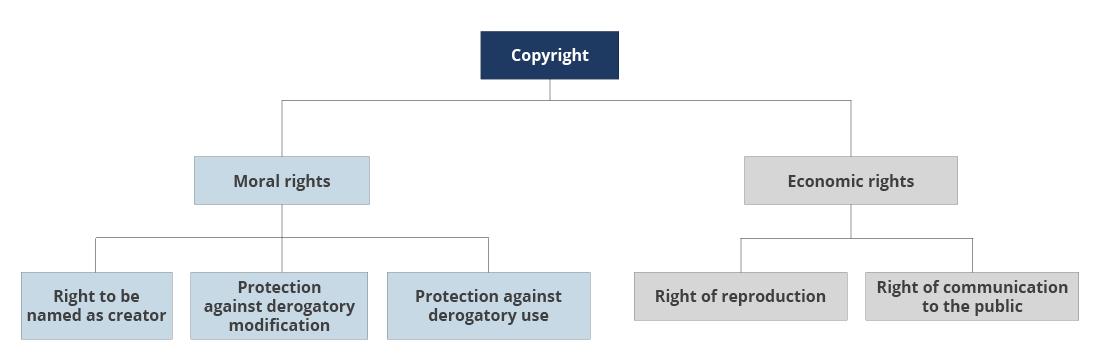 Graphic of copyright, divided into moral and economic rights.